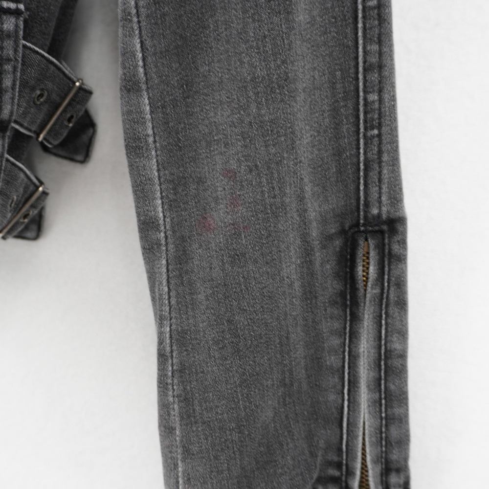 Free People Denim Moto Jacket Women's 12 Gray Zip Buckle Motorcycle - Picture 4 of 9